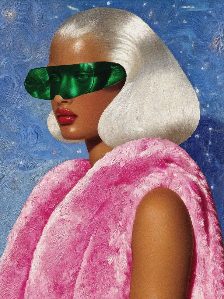 Retrato editorial com visor futurista verde, Design AI